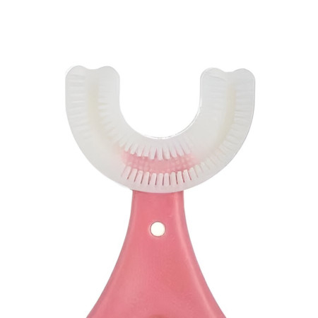 Periuta de Dinti in Forma de U,  pentru Sugari si Copii 2-6 ani, Peri Moi, 9 cm, Model Inima, Culoare Roz