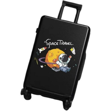 Troler de Calatorie, Cyrax, 56 x 35 x 22 cm, 4 Roti, Maner Reglabil, din ABS, cu Fermoar, Blocare cu Cod, Impermeabil, Model Astronaut, Negru