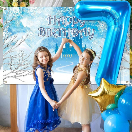 Balon din Folie Metalizata, Cyrax, Figurina Cifra, Tema Aniversare 100 cm, Ambalaj Individual, Pai inclus, Umflare cu Aer sau Heliu, Albastru, Cifra 7