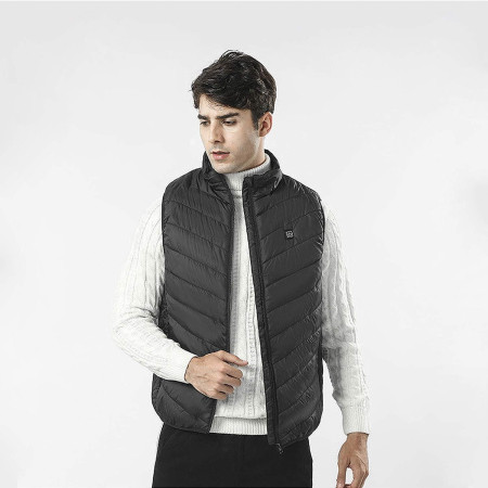 Vesta Inteligenta Incalzita,  Unisex, 2 Zone de Incalzire, Umplutura Bumbac, 3 Trepte de Temperatura, Incarcare USB, Negru, 65 - 75 kg, Marime XXL