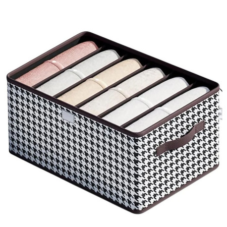 Cutie De Depozitare,  Pentru Haine, Lenjerie, Sosete Si Sutiene, Material Textil, 6 Compartimente, 44x30x20 cm, Culoare Alb-Negru