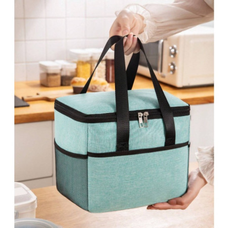 Geanta Termica Cyrax pentru Pranz, Compartimente Telefon si Tacamuri, Multifunctionala, Impermeabila, 24x18x21 cm, Verde