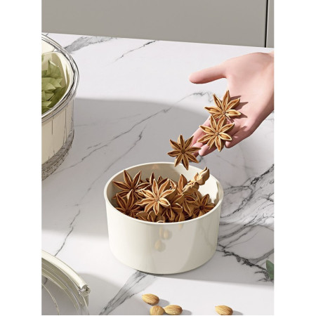 Cutie de Depozitare pentru Alimente, Cyrax, cu 6 Compartimente, pentru Condimente, Fructe, Legume, cu Manere de Prindere, Rotativa 360 de Grade, Inchidere Ermetica, 32x8 cm, Alba