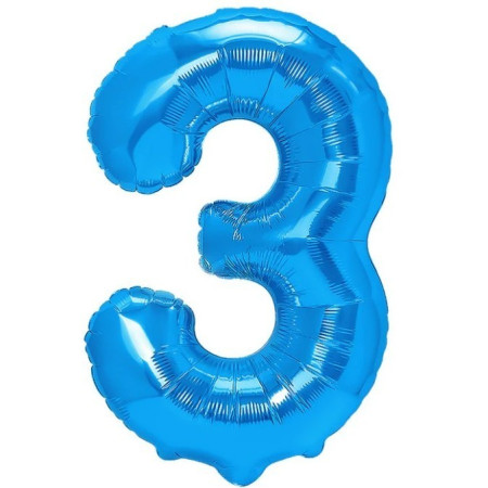 Balon din Folie Metalizata, Cyrax, Figurina Cifra, Tema Aniversare 100 cm, Ambalaj Individual, Pai inclus, Umflare cu Aer sau Heliu, Albastru, Cifra 3
