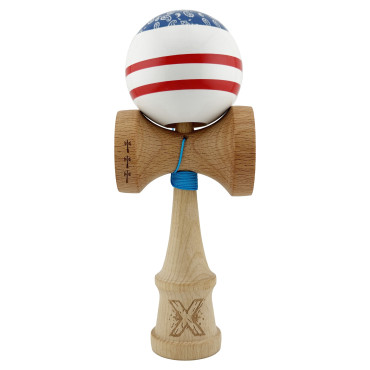 Kendama X CHICANOS Originala, Profesionala, Cyrax, Big Cups V2, Super Sticky cu Cupe Mari, Rulment Metalic, din lemn 18 cm, Ata 55 cm, Albastru/Alb