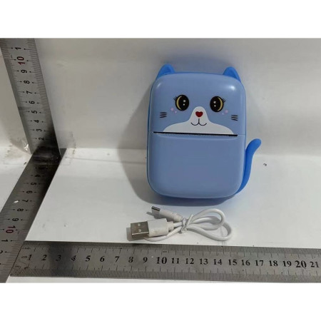 Mini Imprimanta Foto Portabila, Cyrax, Incarcare USB, Bluetooth, Model Pisicuta, Print Alb-Negru, Albastru