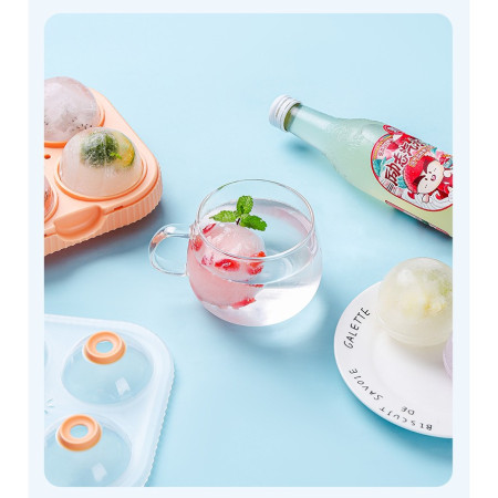 Set 2 forme sfere de gheata pentru wiskey si cocktail-uri Cyrax, 4 sfere, material plastic/silicon alimentar, diametru 6.5 cm, cu orificiu tip palnie pentru umplere, 17 x 17 x 7 cm, multicolor