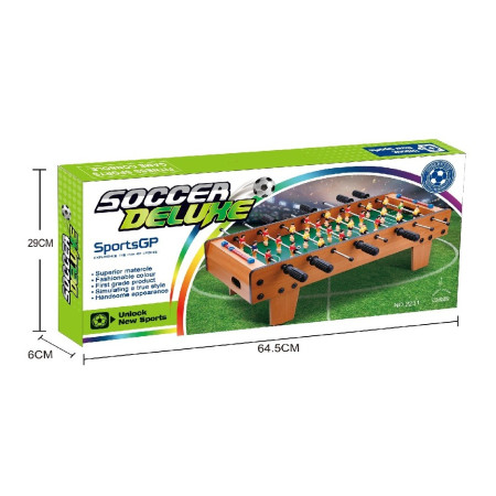 Masa de Fotbal cu Teren, Cyrax, cu Picioare Scurte, 8 Manere, Tablou de Scor, 64 x 20 x 47 cm, din Lemn/Otel/ABS, Maro