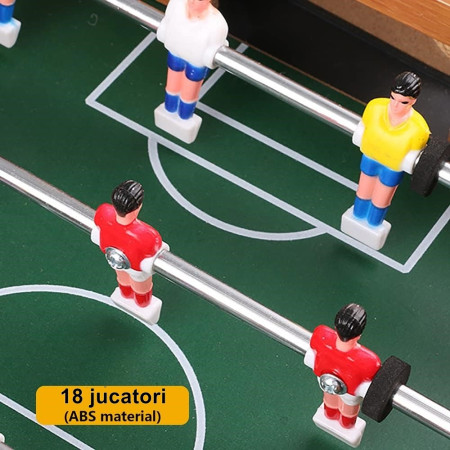 Masa de fotbal cu teren si 18 jucatori Cyrax, cu tablou pentru scor, din metal, lemn si ABS, 50 x 25 x 15.5 cm, pentru copii