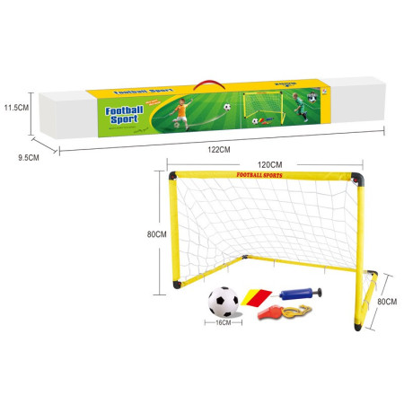 Set Poarta de Fotbal pentru Copii, Cyrax, 80x120 cm, Minge, Cartonase, Pompa, Fluier, Interactiv, Distractiv, Galben