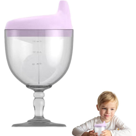 Pahar din Plastic Transparent cu Picior, Cyrax, pentru Copii, 14 x 7.7 cm, cu Cioc Antiscurgere, + 3 Ani, Fara Maner, Mov