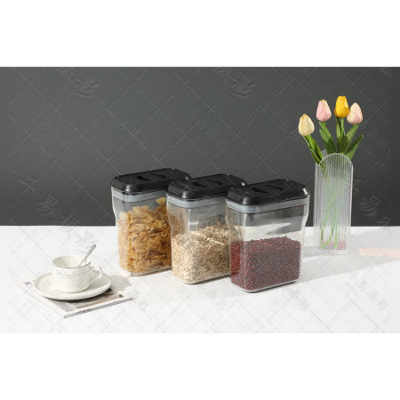 Recipient din Plastic, Cyrax, pentru Alimente/Obiecte, Inchidere Ermetica Rotire 90 grade, 2l, 20.5 x 10.5 x 27 cm, Transparent