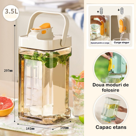 Dozator portabil pentru bauturi Cyrax, 3.5 litri, capac etans, duza deschidere/inchidere, recipent din plastic, gradat, filtru, maner, 29.7 x 14.1 x 14.4 cm, pentru diverse bauturi, alb