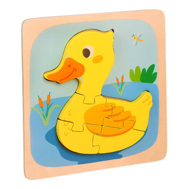 Puzzle Montessori din Lemn pentru Copii, Cyrax, 3D, 0-3 Ani, Model Ratusca, Educativ, Intuitiv, Creativ, 5 Piese, 15x15x0.5 cm, Multicolor