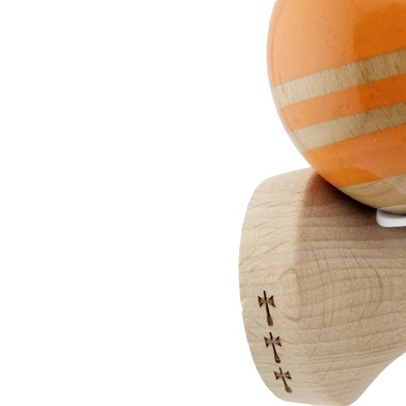 Kendama X Originala RAINBOW, Profesionala, Cyrax, Cupe Mari KING SIZE V3, Super Sticky, Gaura in Baza, Rulment Metalic, din lemn 18 cm, Ata 55 cm, Portocaliu/Maro