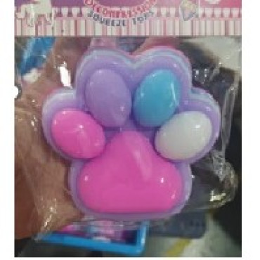 Jucarie Antistres Squishy, Cyrax, cu Revenire Lenta, Labuta de Pisica Pufoasa, 8.5 x 7.5 cm, Ambalaj Transparent, Multicolor Roz