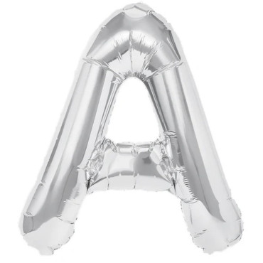 Balon Folie Metalizata Litera A, Cyrax, 40 cm, Umflati cu Heliu sau Aer, Ambalaj Individual, Pai inclus, Argintiu