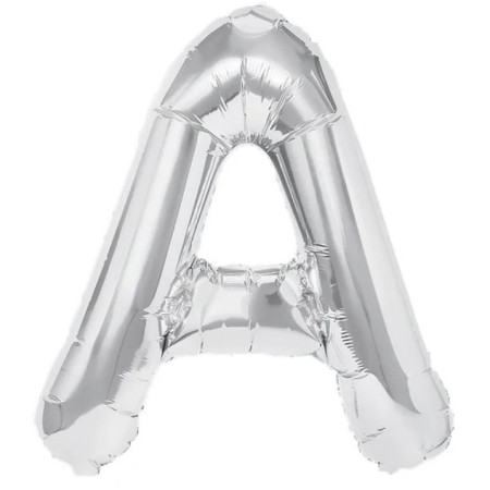 Balon Folie Metalizata Litera A, Cyrax, 40 cm, Umflati cu Heliu sau Aer, Ambalaj Individual, Pai inclus, Argintiu