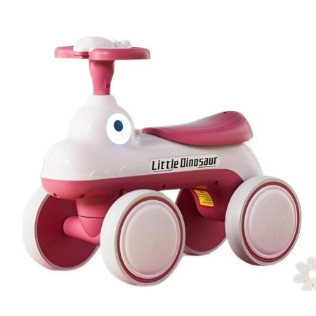 Bicicleta Pentru Copii, Cyrax, Fara Pedale, Cu Patru Roti, Din Plastic Rezistent, Fara BPA, Cu Muzica Si Lumini, Model Dinozaur, 50x27x40 Cm, Roz