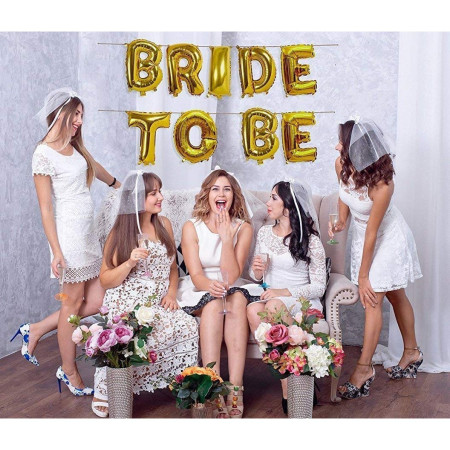 Set Baloane din Folie Metalizata, Cyrax, Model Bride to Be, Litere de 40 cm, Baloane Party, Ambalaj Individual, Pai Inclus, Umflare cu Aer sau Heliu, Auriu