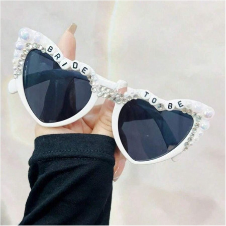 Ochelari Decorativi, Cyrax, Model Bride to Be, cu Perle, pentru Nunta, din PC, 15.3 x 5.7 x 14.5 cm, Alb