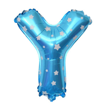 Balon Folie Metalizata Litera Y, Cyrax, 40 cm, Cu Imprimeu Stelute, Umflati cu Heliu sau Aer, Ambalaj Individual, Pai inclus, Albastru
