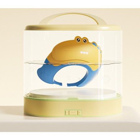 Casca de Dus, Cyrax, Previne Scurgerea Apei si Samponului pe Fata, 0-12 Ani, Ajustabila, din TPE+PP, 20 x 23 cm, Model Crocodil, Galben/Albastru