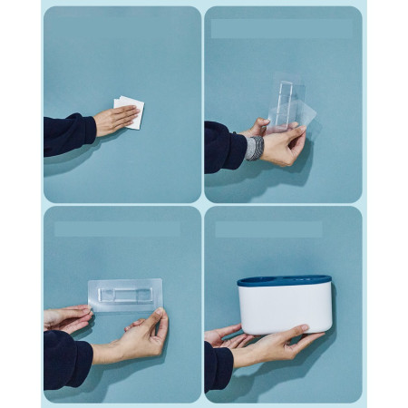 Set 3 Perii pentru Toaleta,  din Silicon, Perie Zimtata, Cap Flexibil, Suport Adeziv pentru Montarea pe Perete, 39 x 19 x 9.8 cm, Albastru/Alb