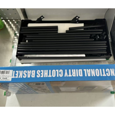 Cos de Rufe,  3 Rafturi, 4 Cosuri, Cadru de Otel Inoxidabil, 123x44x57 cm, Negru