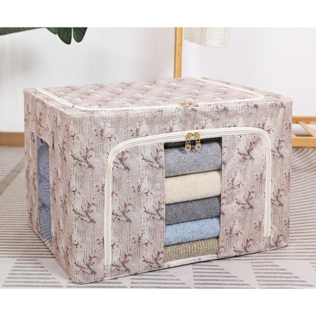 Cutie Depozitare,  66L, din Material Textil, 50 x 40 x 33 cm, pentru Haine si Lenjerii, Model Flori de Primavara, Roz