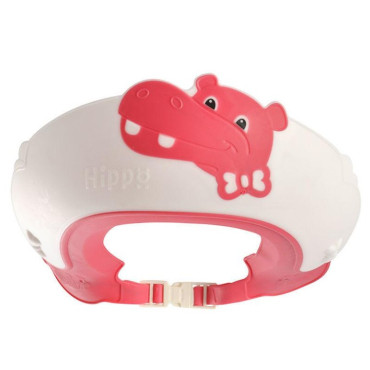 Cyrax Viziera de Protectie Baie Pentru Copii, Fippy, Model Hipopotam, Dimensiune ajustabila, Durabil, Usor de curatat, Impotriva Samponului, pentru Ochi si Urechi, TPE+PP, 22x21 cm, Rosu