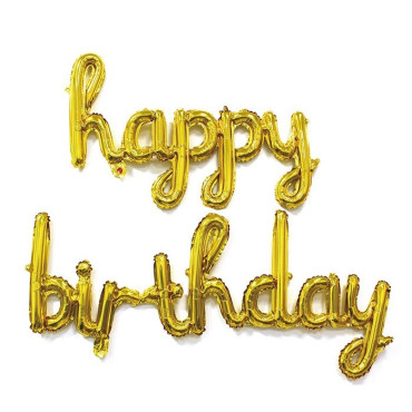 Set 10 Baloane din Folie Metalizata, Cyrax, Figurine Litere, Model Scris de Mana Happy Birthday, Tema Aniversare, 40 cm, Ambalaj Individual, Pai Inclus, Umflare cu Aer sau Heliu, Auriu