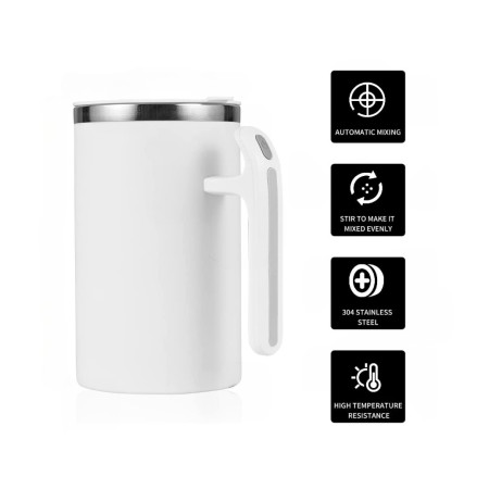 Cana portabila cu mixer incorporat, Cyrax, pe baterii, 380 ml, alb