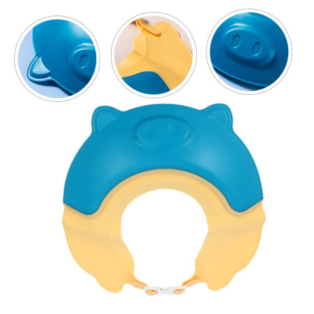 Cyrax Viziera de Protectie Baie Pentru Copii, Fippy, Model Purcelus, Dimensiune ajustabila, Durabil, Usor de curatat, Impotriva Samponului, pentru Ochi si Urechi, TPE+PP, 23x23 cm, Albastru