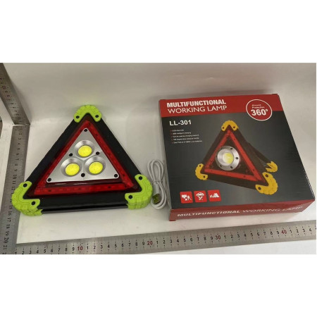 Triunghi Multifunctional de Avertizare,  Lanterna LED, Impermeabil IP65, 800 lm, 2 x AA, Functie Incarcare Telefon, USB si Micro USB, COB, Verde