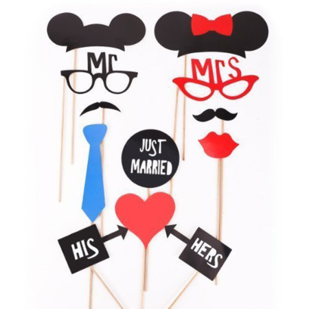 Set 31 de Accesorii pentru Petrecere, Cyrax, Props pentru Coltul de Poze, Ochelari, Palarii, Mustata, Cravata, Tematica Nunta, Multicolor