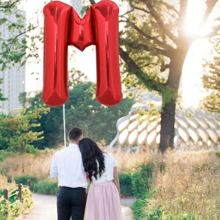 Balon Folie Metalizata Litera M, Cyrax, 40 cm, Umflati cu Heliu sau Aer, Ambalaj Individual, Pai inclus, Rosu