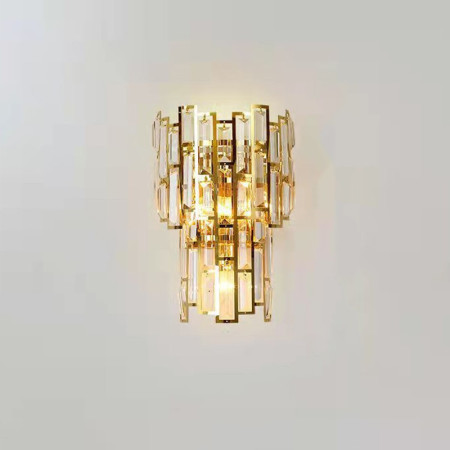 Lampa de Perete in Interior,  Lampa de Lux pentru Decor de Interior, Corp de Iluminat Tip aplica, din Inox Auriu si Cristal, Lumina Calda Rece Neutra, 39x24 cm, Ideal pentru Camere Mici si Medii, Auriu