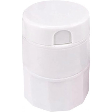 Cutie Pastile Multifunctionala,  4 in 1, Pahar Apa, Taiere, Sfaramare, Depozitare, Compact, ABS cu Lama din Inox, Alb, 8.7x6.2x4.1 cm