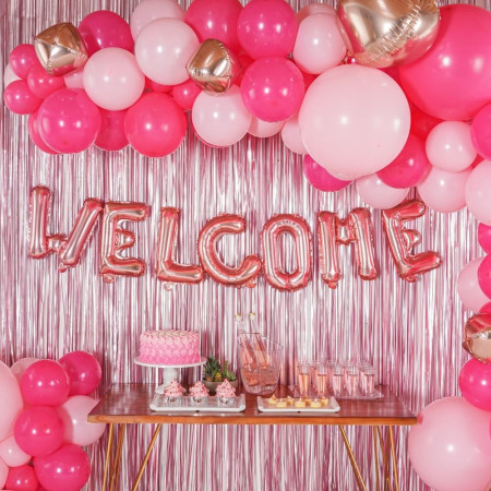 Balon Folie Metalizata Litera E, Cyrax, 40 cm, Umflati cu Heliu sau Aer, Ambalaj Individual, Pai inclus, Rose Gold