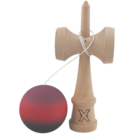 Kendama X Originala, Profesionala, Cyrax, din Lemn, Rubber Grip, 18 cm, Mov/Rosu/Negru