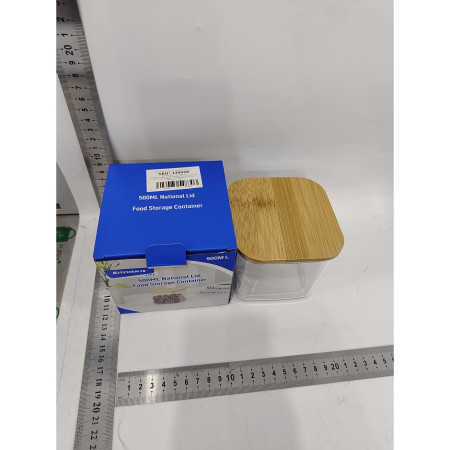 Cutie de Depozitare Alimente, Cyrax, Cutie de tip Container, Cutie pentru Cereale, din Plastic, Capac din Bambuc, 10 x 10 x 8 cm, Volum 0.5 L, Transparenta