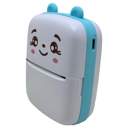 Mini Imprimanta Foto Portabila, Cyrax, Incarcare USB, Bluetooth, Model Ursulet, 12 x 9 x 5 cm, Alb Albastru