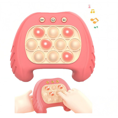 Joc Pop It, Cyrax, consola, joc interactiv, antistres, cu baterii, Abs si silicon, Roz, 12 x 10 x 5.8 cm