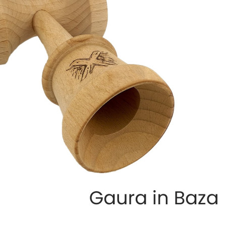 Kendama X Originala, Profesionala, Cyrax, Rubber Grip, Cupe Mari KING SIZE V3, Gaura in Baza, Rulment Metalic, din lemn 18 cm, Ata 62/65 cm, Bicolor Galben/Rosu