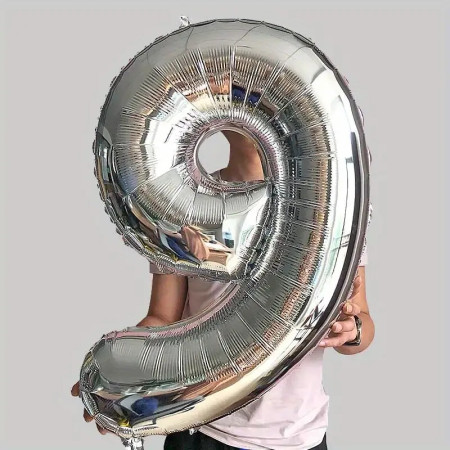 Balon din Folie Cyrax, Cifra 9, 81 cm, Pentru Aer sau Heliu, Bulk, Argintiu