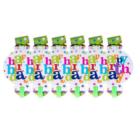 Set 6 Suflatori Happy Birthday, Cyrax, pentru Petrecere, Tematica Aniversare, 13x7.8 cm, Multicolor