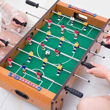 Masa de fotbal cu teren si 18 jucatori Cyrax, cu tablou pentru scor, din metal, lemn si ABS, 50 x 25 x 15.5 cm, pentru copii