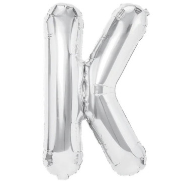 Balon Folie Metalizata Litera K, Cyrax, 80 cm, Umflati cu Heliu sau Aer, Ambalaj Individual, Pai inclus, Argintiu