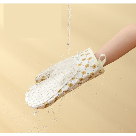 Set 2 manusi cuptor Cyrax, manusa de bucatarie,  rezistenta 330 grade, textil si cauciuc, 26.5x18 cm, alb